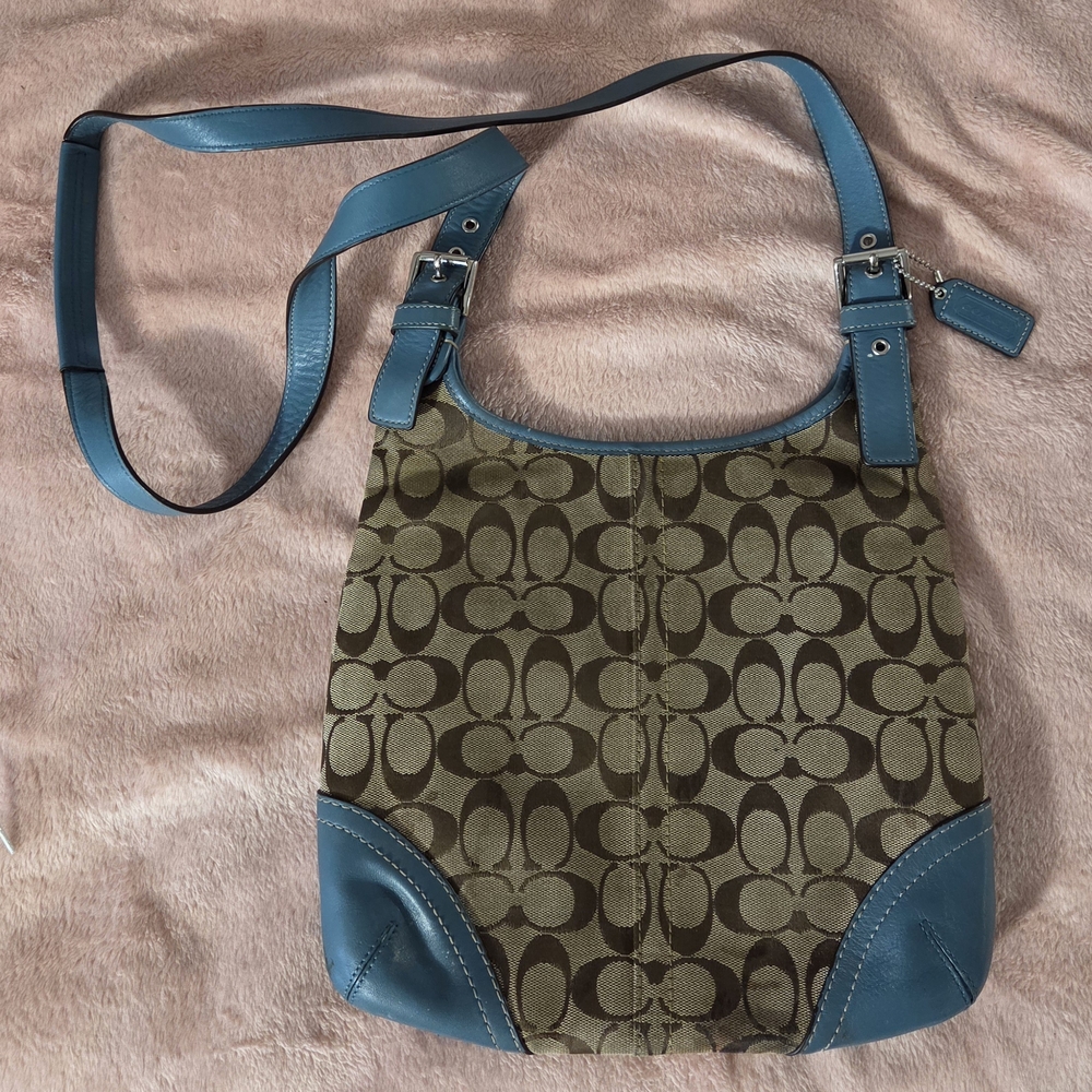 Coach Signature Brown And Blue Crossbody Bag
